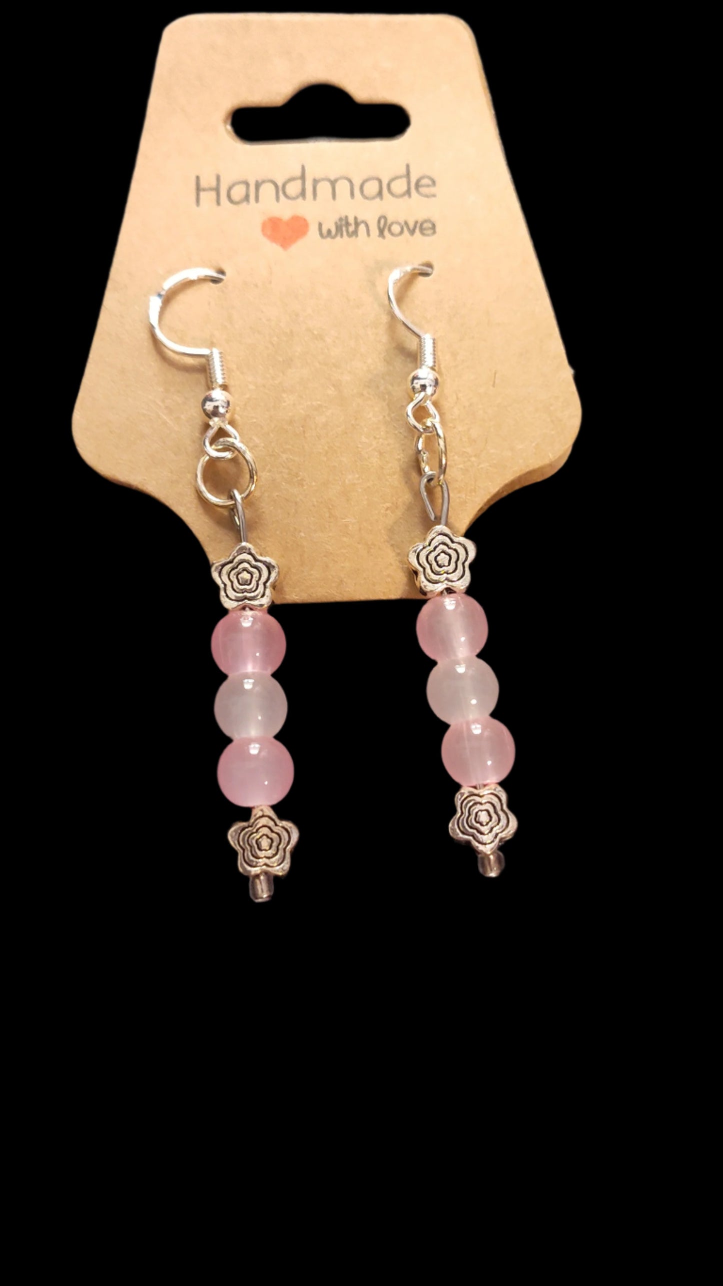 Pink Rose Drop Earrings -Floral Accents