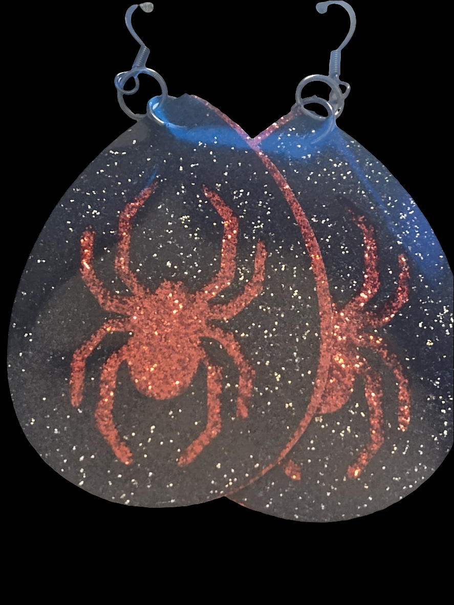 Teardrop Leather Earrings (Spider)