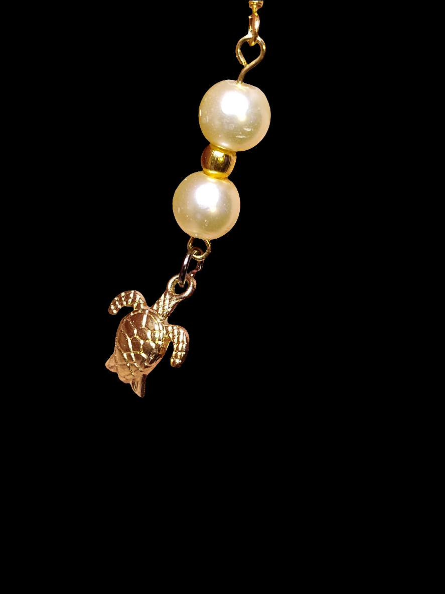 Golden Seashell & Turtle Pearl Mismatched Earrings