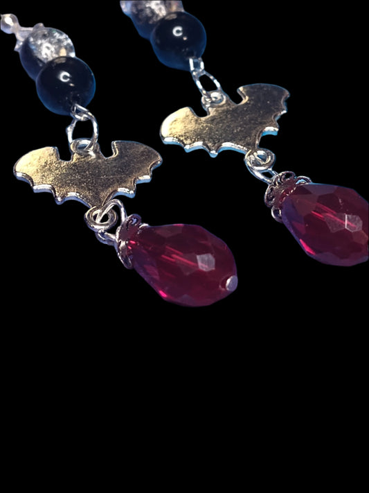 Crimson Bat Dangle Earrings