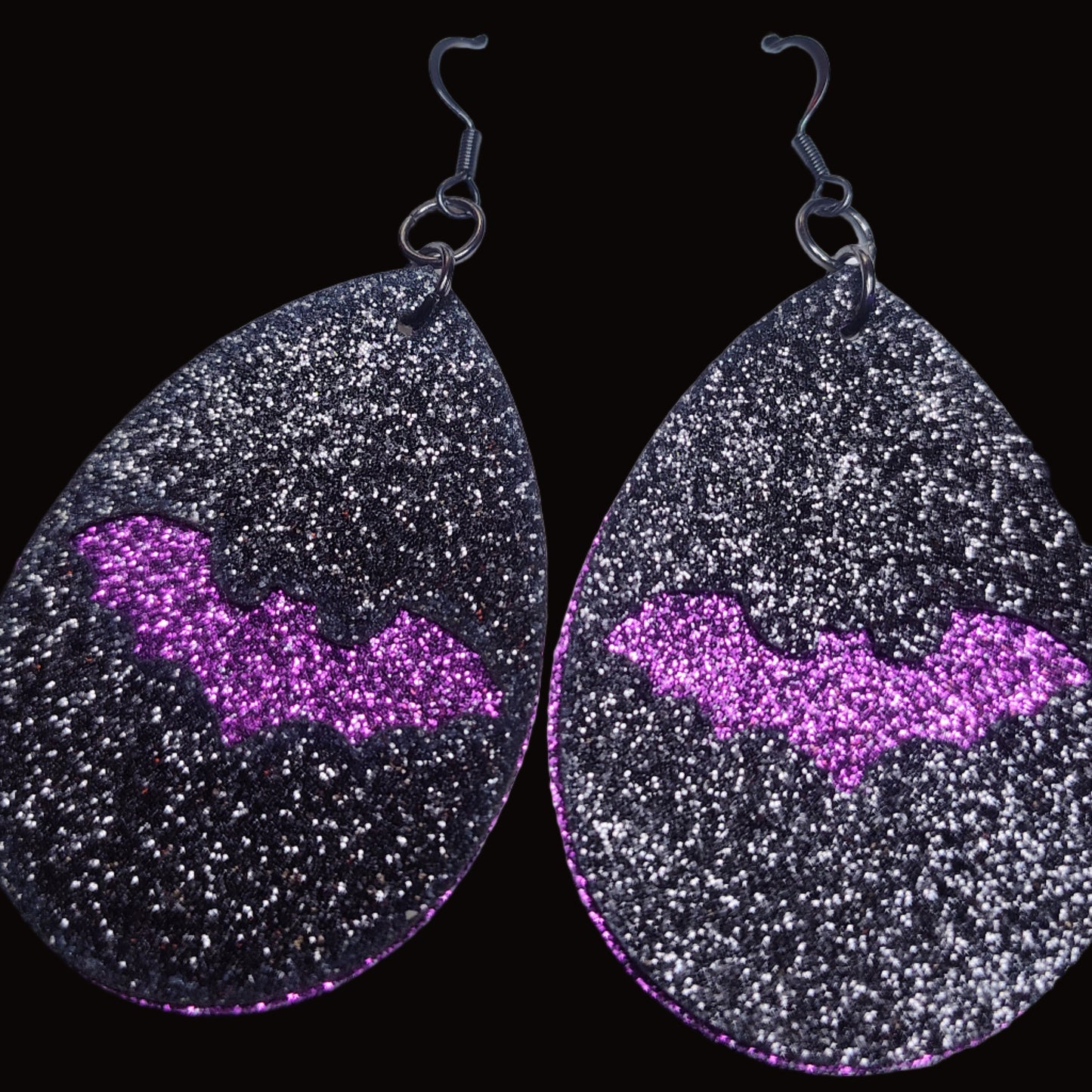 Teardrop Leather Earrings (Bats)