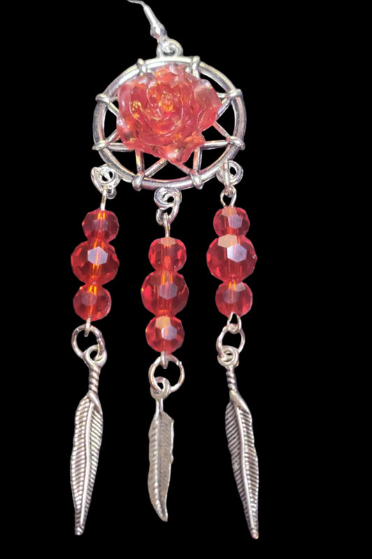 Crimson Rose Dreamcatcher Earrings