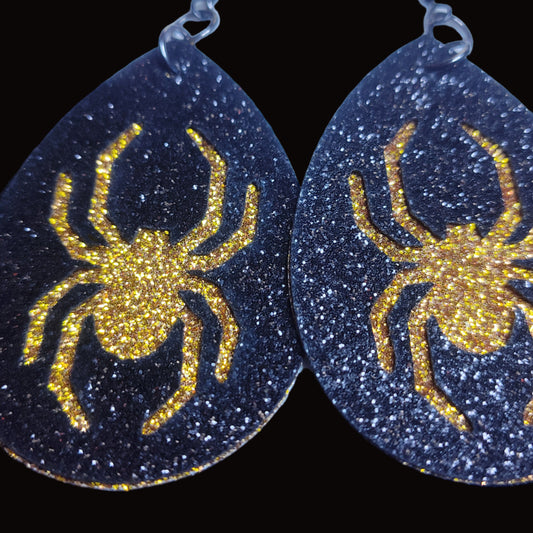 Teardrop Leather Earrings (Spider)