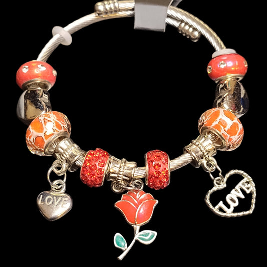 Red Rose Love Charm Bracelet