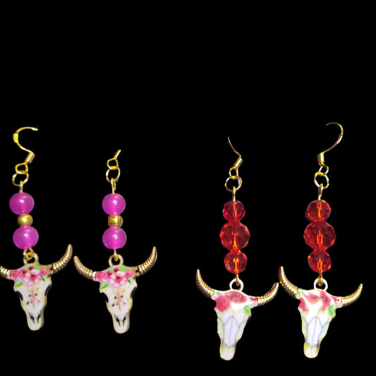 Beaded Floral Bull Earrings