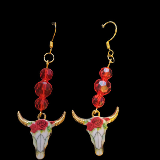 Beaded Floral Bull Earrings