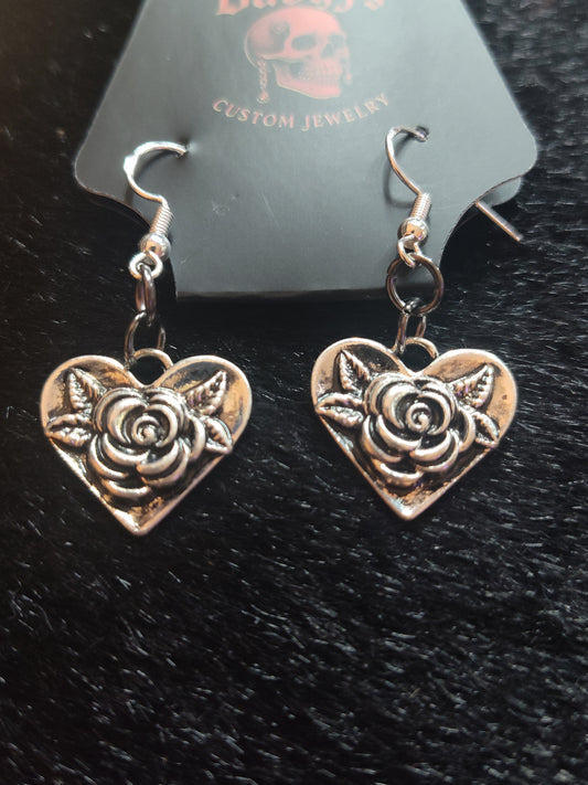 Rose Heart Dangle Earrings