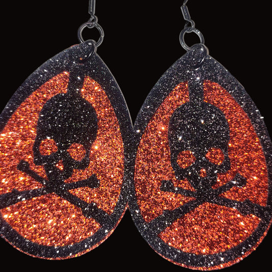 Teardrop Leather Earrings (Skull)