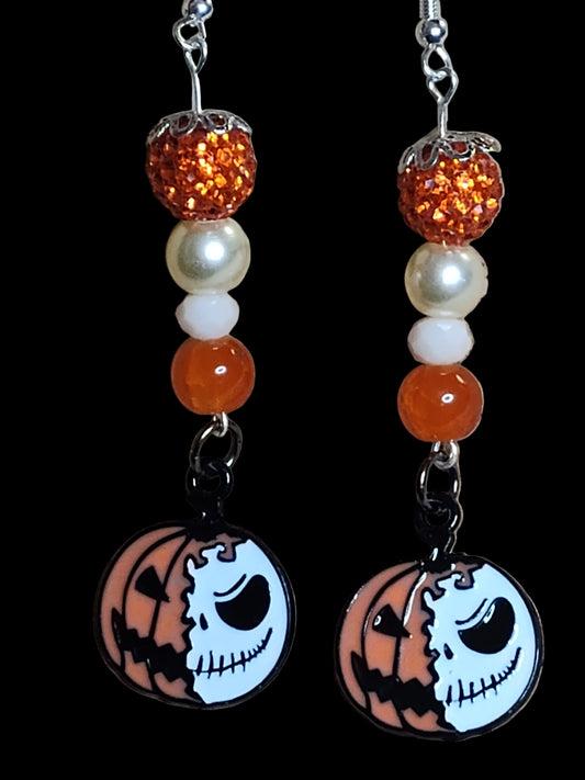 Pumpkin Skull Beaded Earrings