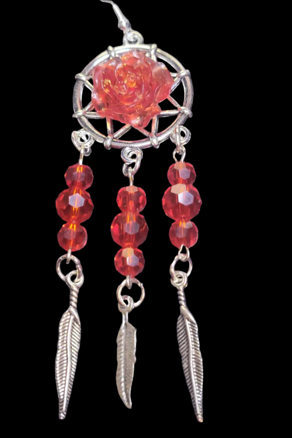Crimson Rose Dreamcatcher Earrings