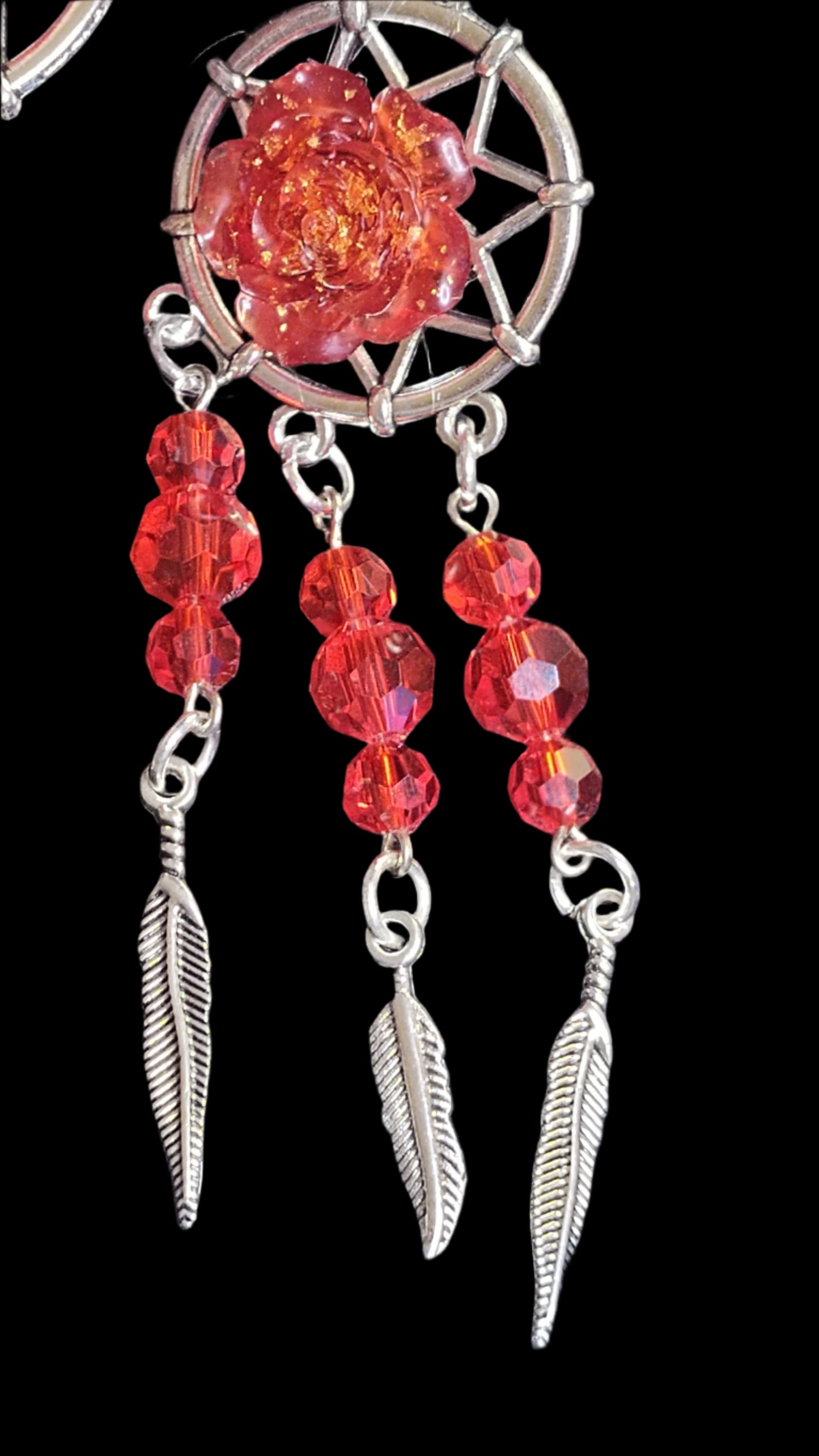 Crimson Rose Dreamcatcher Earrings